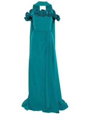 Marfil Barcelona Floral-Appliqué Maxi Dress - Blue