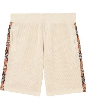 Burberry Check-Trim Cotton Shorts - Natural