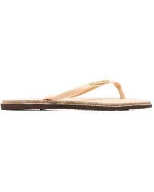 Havaianas Glitter-Detail Logo-Plaque Flip Flops - White