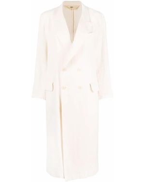 Barena Peak-Lapels Button-Front Mid-Length Coat - White