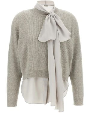 Brunello Cucinelli Kasjmier Trui Met Strikdetail - Grijs