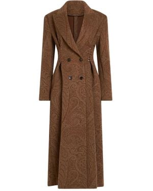 Etro Paisley Lace-Up Wool Coat - Brown