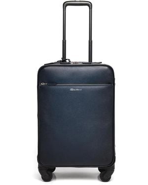 Santoni Leather Logo-Print Cabin Suitcase - Blue