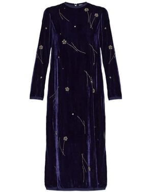 forte_forte Fleurs D'Orient Floral-Beaded Velvet Midi Dress - Blue