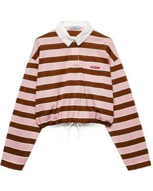 Prada Striped Long-Sleeve Polo Top - Red