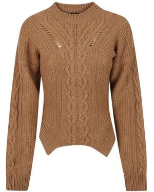 Dondup Cable-Knit Pointelle-Trim Sweater - Brown