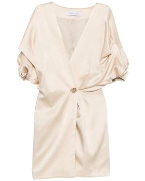 Raquel Diniz Anastasia Button-Detail V-Neck Mini Dress - Natural