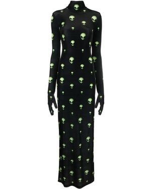 Vetements Graphic-Print Long-Sleeved Maxi Dress - Black