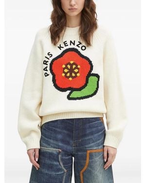 KENZO Pop Flower-Applique Sweater - Gray