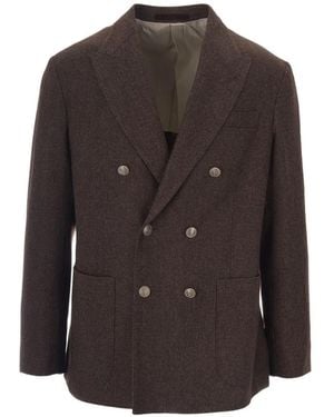 Eleventy Double-Breasted Blazer - Brown
