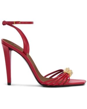 Giuseppe Zanotti Orchid Square Toe Crystal Brooch Sandals - Red