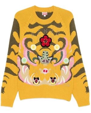 KENZO Tiger-Embellishment Jumper - Yellow