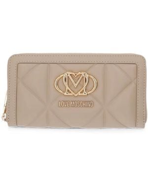 Love Moschino Quilted Logo-Plaque Wallet - Natural