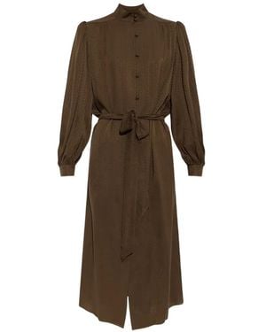 Valentino Garavani Puff-Sleeves Belted Dress - Brown