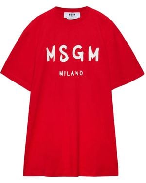 MSGM Robe-T-Shirt À Col Rond Et Manches Courtes - Rouge