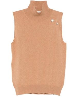 Alberta Ferretti High-Neck Embellished Top - Natural