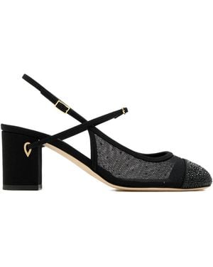 Jennifer Chamandi Mattia Embellished Mesh Court Shoes - Black