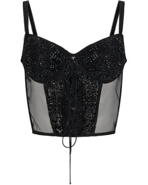 Ermanno Scervino Haut À Lacets Et Ornements De Perles - Black