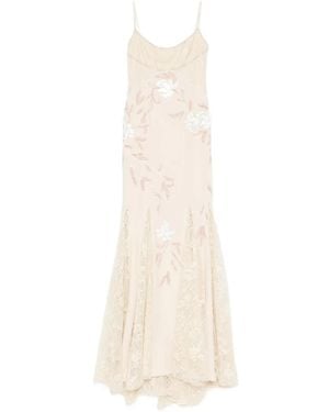 Georges Hobeika Kleid Aus Spitze Mit Perlen - Weiß