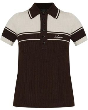 Amiri Logo-Embroidered Striped Polo Shirt - Black