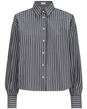 Brunello Cucinelli Striped Cotton Poplin Shirt - Grey