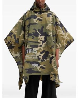 Alpha Industries Camouflage-Print Hooded Poncho - Gray