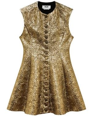 MSGM Button-Down Textured-Finish Mini Dress - Green