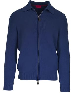 Isaia Zip-Fastening Cardigan - Blue