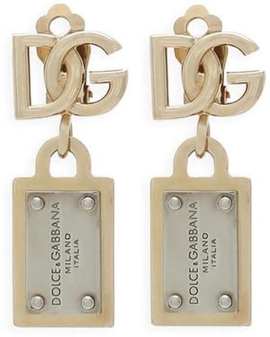 Dolce & Gabbana Logo-Plaque Clip-On Earrings - Metallic