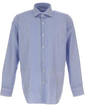 Bagutta Striped-Pattern Button-Fastening Shirt - Blue