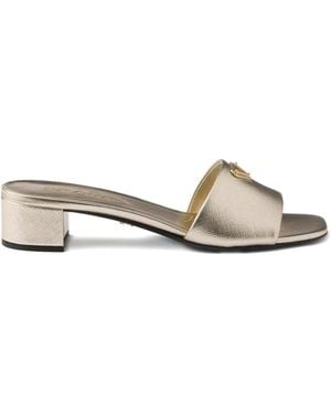 Prada Saffiano Patent Leather Sandals - Metallic
