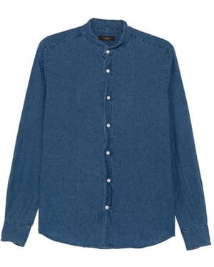 Glanshirt Band-Collar Long-Sleeve Shirt - Blue
