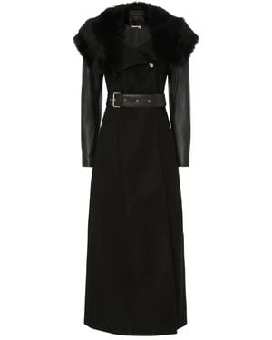 Temperley London Shearling-Trim Belted Sovereign Coat - Black