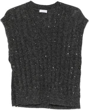 Brunello Cucinelli Sequin-Embellished Sleeveless Top - Black