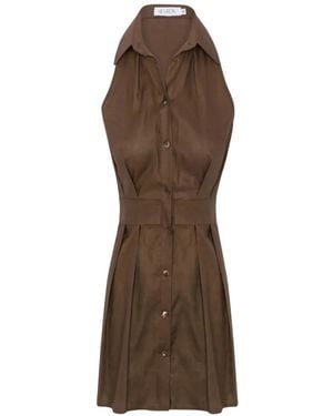 Hevron Domino Halter-Neck Dress - Brown