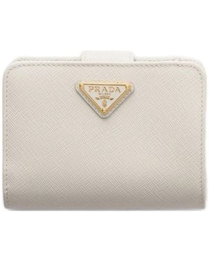 Prada Small Saffiano-leather Snap Wallet - Natural