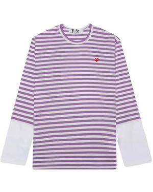 COMME DES GARÇONS PLAY Striped Heart-Logo T-Shirt - Purple