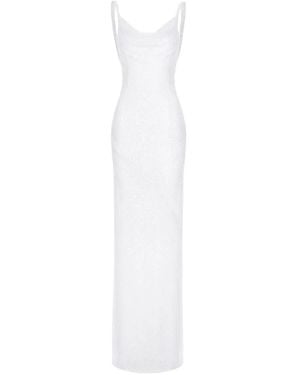 ROSERRY Vestido Largo Margot Con Lentejuelas Y Cuello Desbocado - Blanco