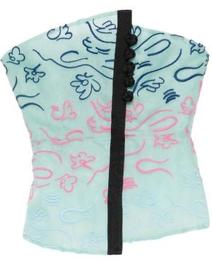 Emporio Armani Embroidered Strapless Top - Blue