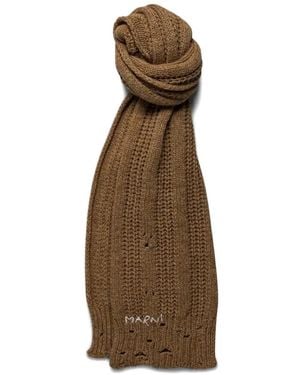 Marni Ribbed-Knit Distressed Scarf - Natural