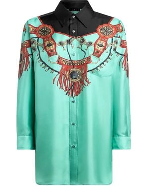 Etro Silk Shirt With Placed Jewelry Print - Green