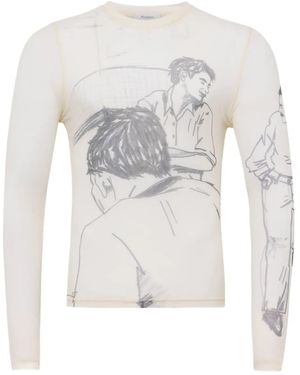JW Anderson Langarmshirt aus Zeichnungs-Mesh - Weiß