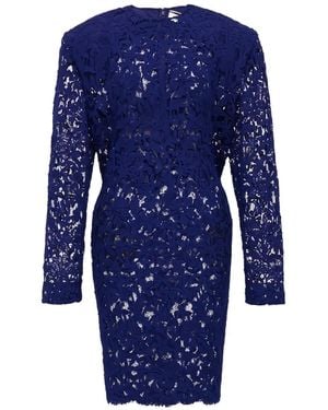 Saint Laurent Floral-Lace Long-Sleeve Dress - Blue