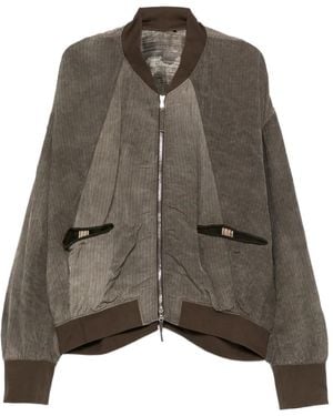 Ziggy Chen Striped Zipped Bomber Jacket - Brown