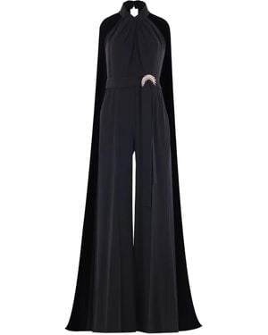 Elie Saab Draped-Back Jewel-Buckle Jumpsuit - Black