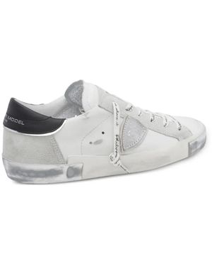 Philippe Model Prsx Logo-Patch Leather Sneakers - White