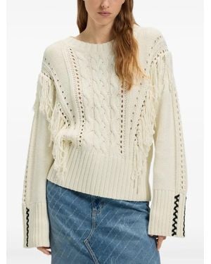 BOSS Pull En Maille Torsadée À Franges - Blanc