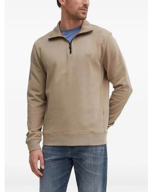 BOSS High-Neck Zipped Sweatshirt - Natural