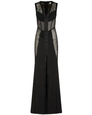 Elisabetta Franchi Lace-Insert Ruched Maxi Dress - Black