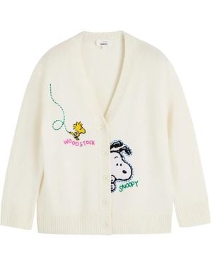 Chinti & Parker Snoopy-Embroidered V-Neck Cardigan - White